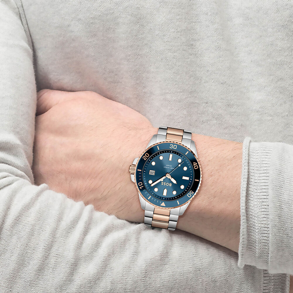 BOSS Ace 43mm Blue Dial Steel&Rose Gold Case Bracelet Watch image number 3