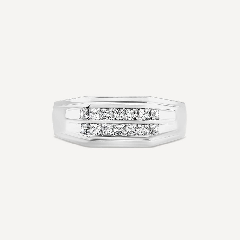 Gents Sterling Silver Two Line Square Cubic Zirconia Signet Ring