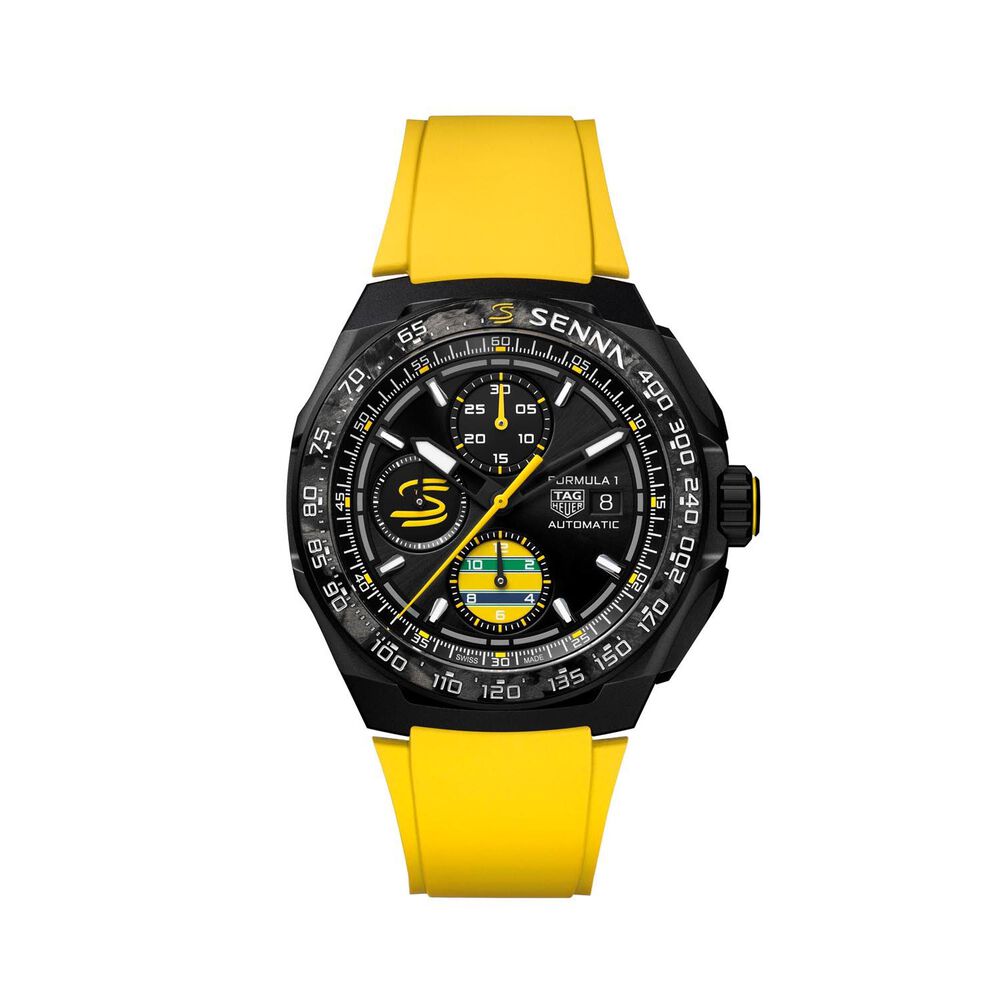 TAG Heuer Formula 1 Chronograph x Senna 43mm Black Dial Yellow Rubber Strap Watch