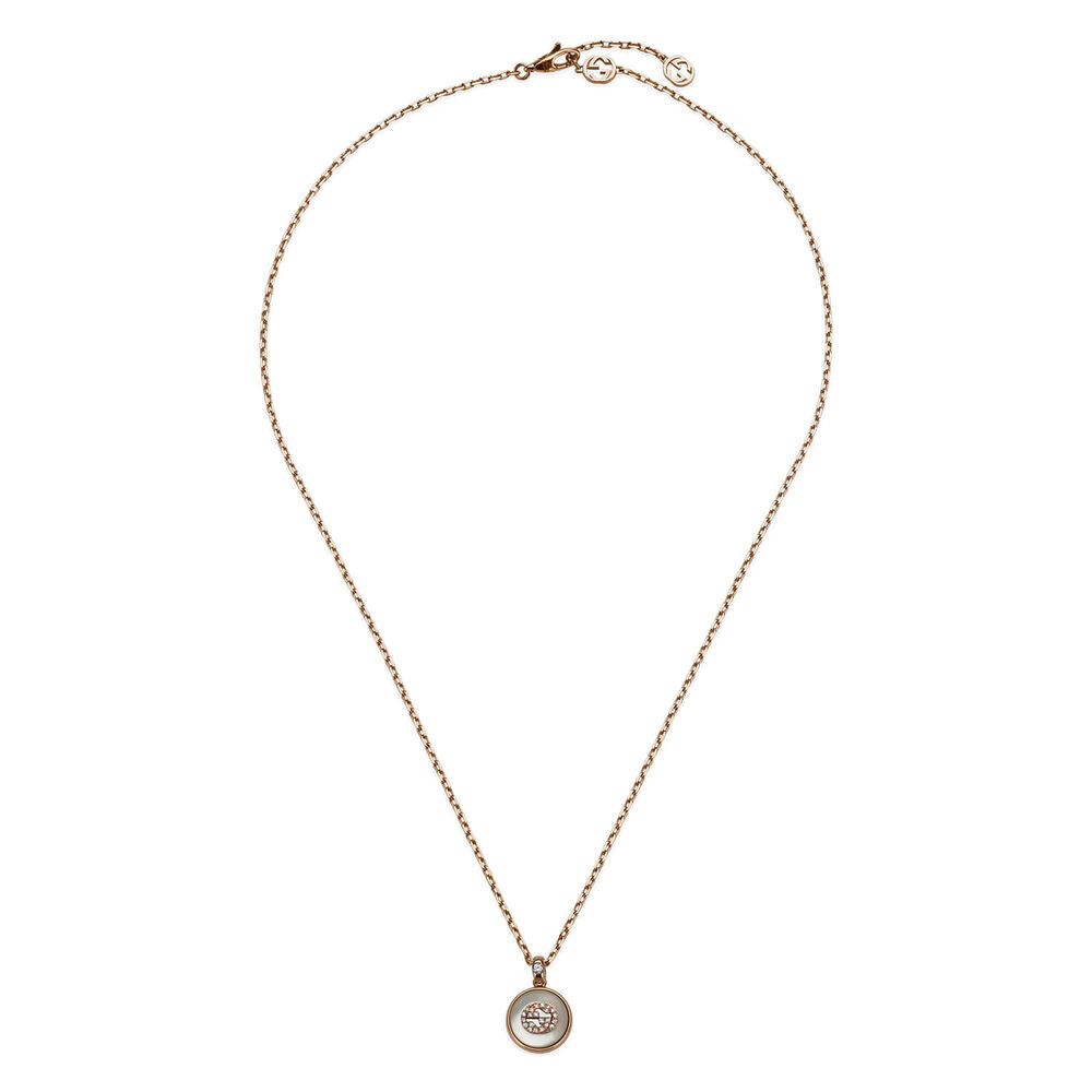 Gucci Interlocking MOP Stone Diamonds 18k Rose Gold Necklace