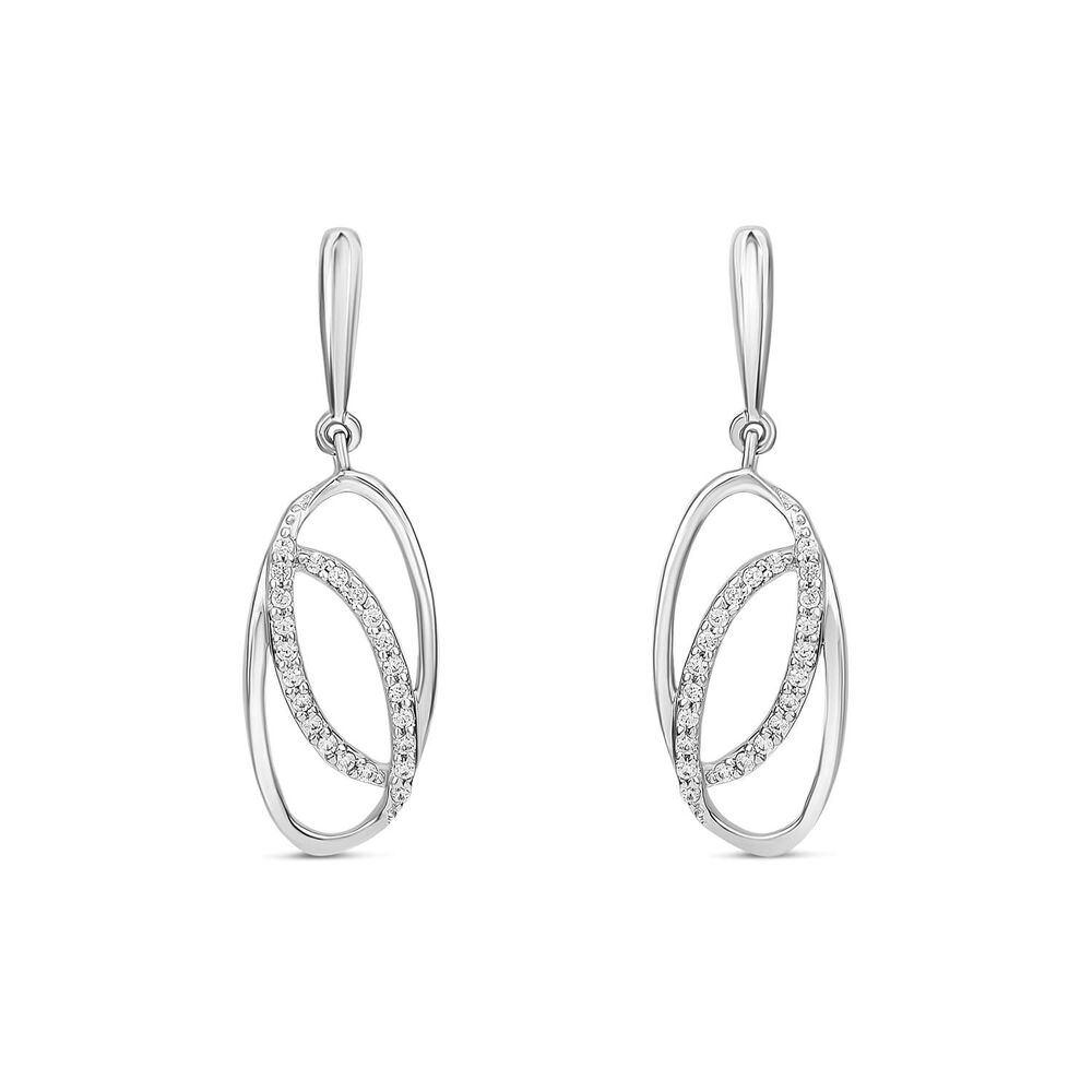 9ct White Gold 0.12ct Diamond Set Double Oval Drop Earrings image number 0