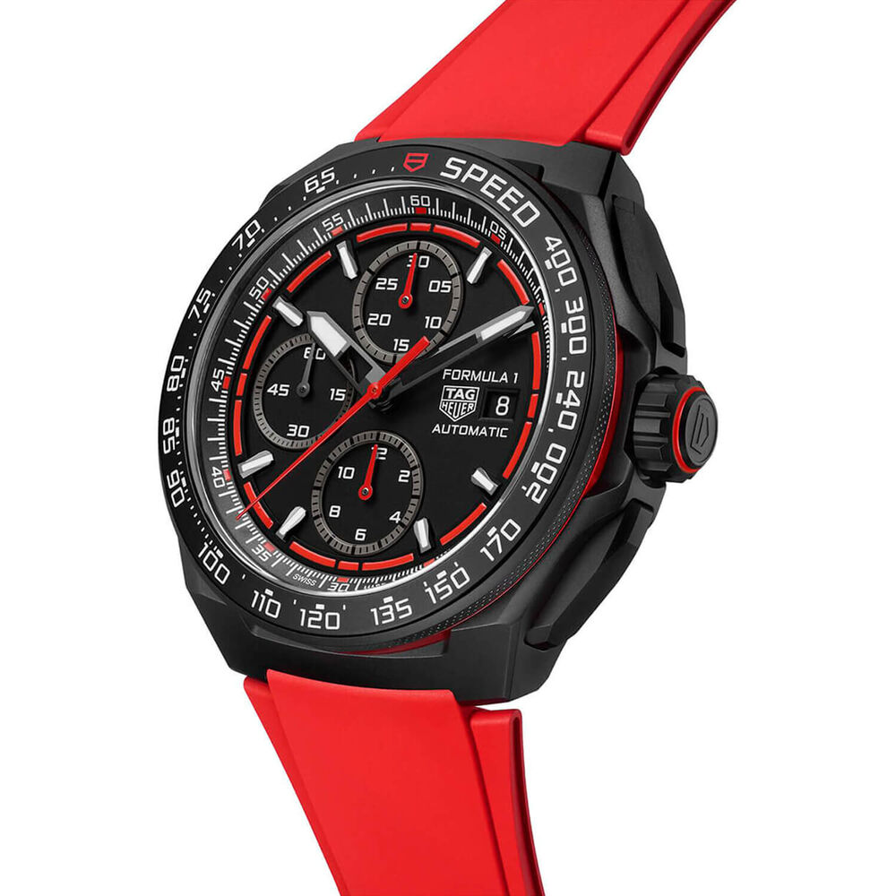TAG Heuer Formula 1 Chronograph 44mm Black & Red Dial Red Rubber Strap Watch image number 1