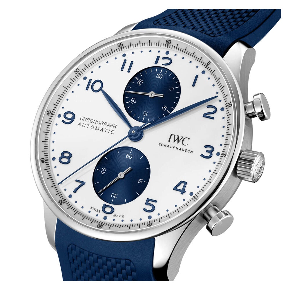 IWC Schaffhausen Portugieser Chronograph 41mm White Dial Blue Strap Watch image number 2