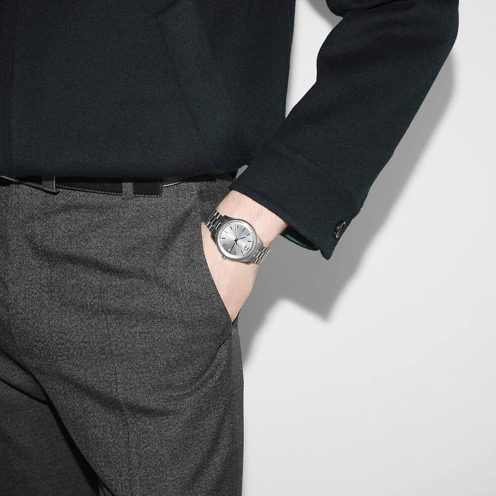 Gucci G-Timeless 38mm Silver Dial Stainless Steel Bracelet Watch image number 3