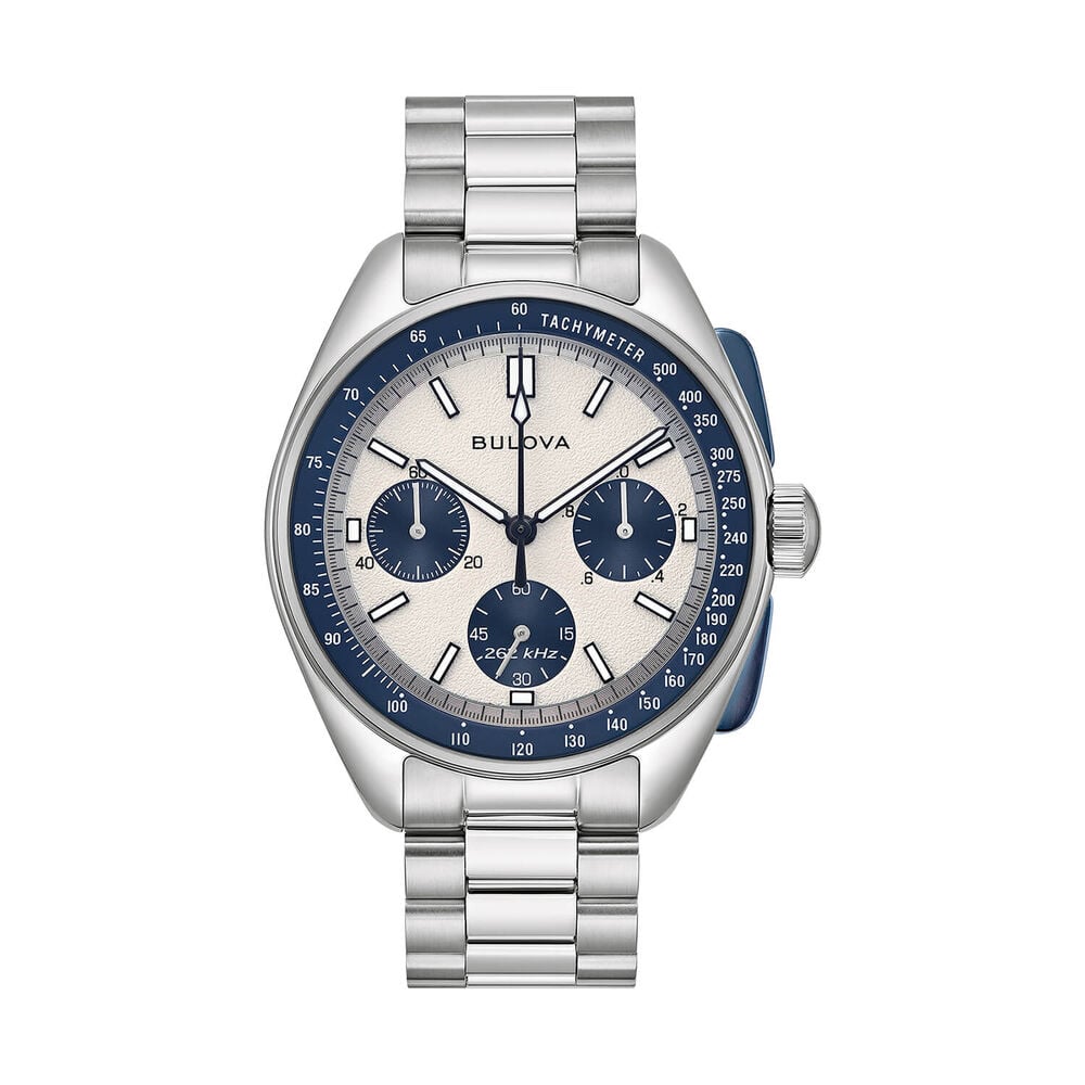 Bulova Lunar Pilot 43.5mm Blue & Silver Dial Steel Bracelet & Blue Leather Strap Set Watch image number 0