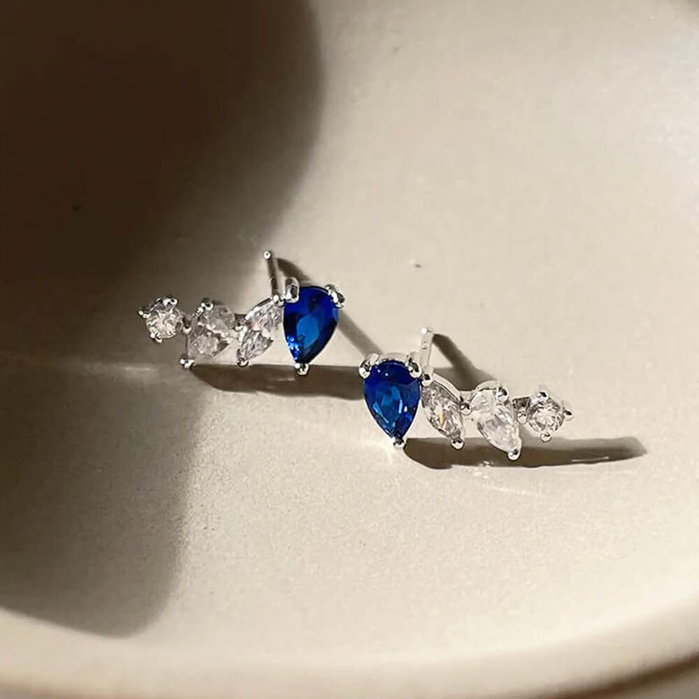 CARAT* London Abigail White Gold Plated Sapphire Stud Earrings image number 3