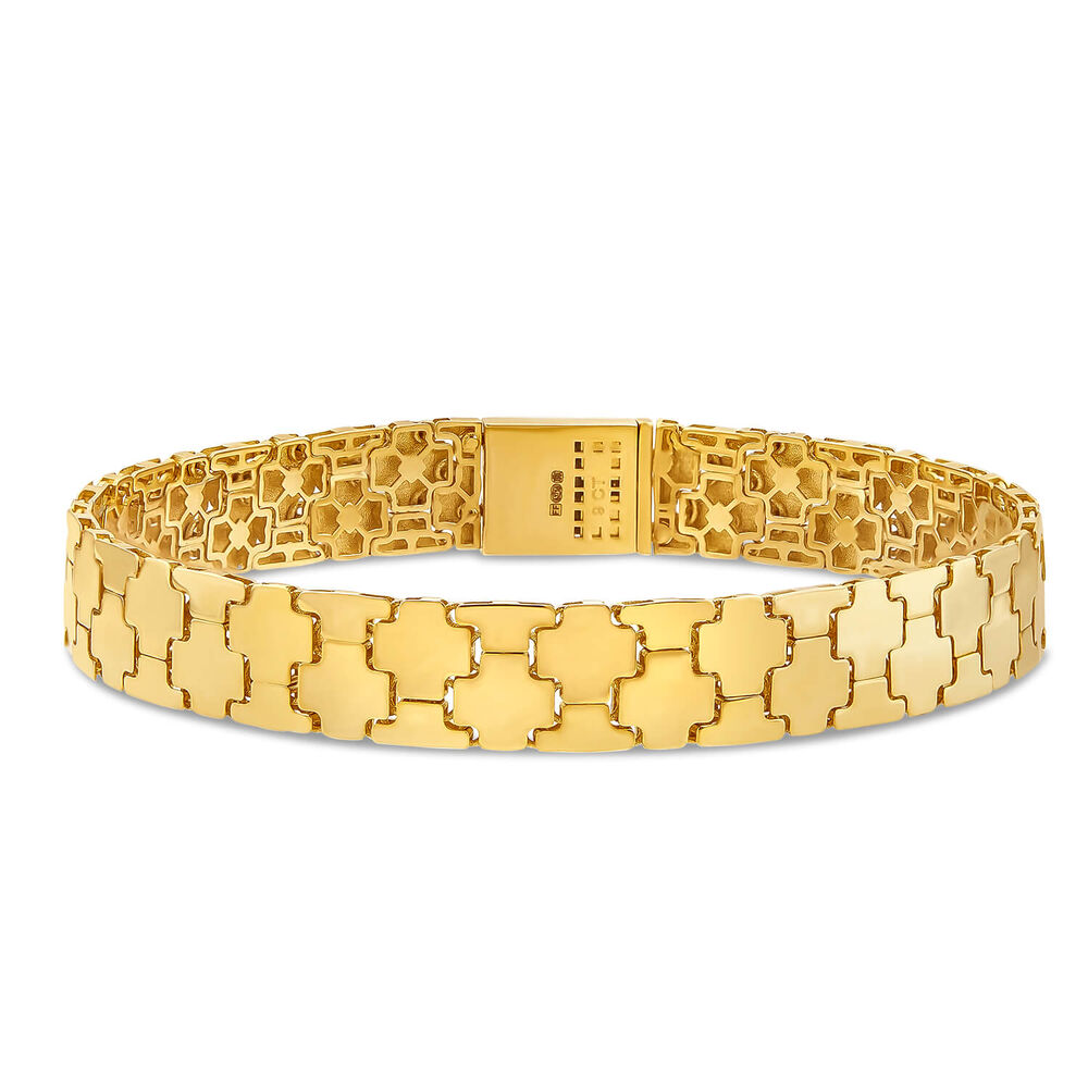 9ct Yellow Gold Shiny Wide Jigsaw Bracelet
