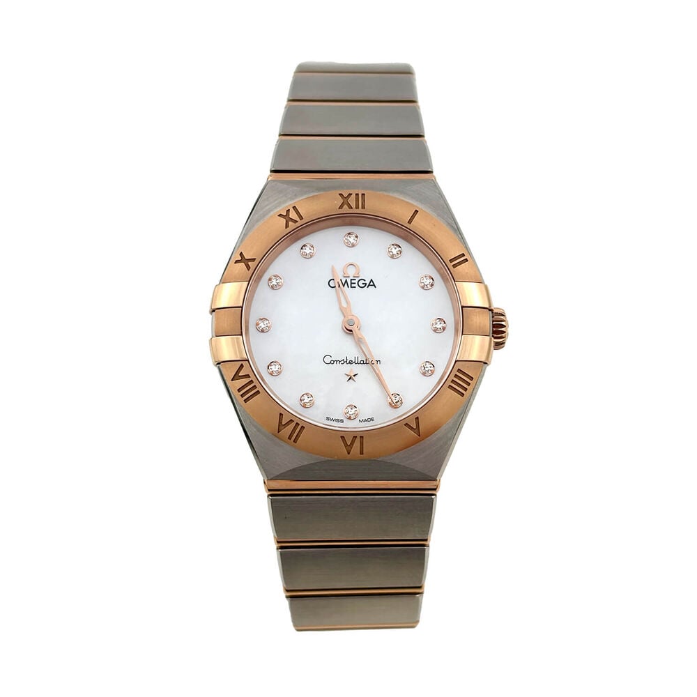 Pre-Owned OMEGA Constellation 28mm MOP Dial Diamond Dots Rose Gold & Steel Bracelet Watch image number 0