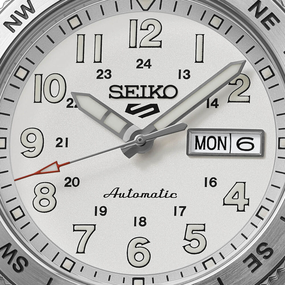 Seiko 5 Sports Field White Ensign 41mm Dial Stainless Steel Bracelet Watch