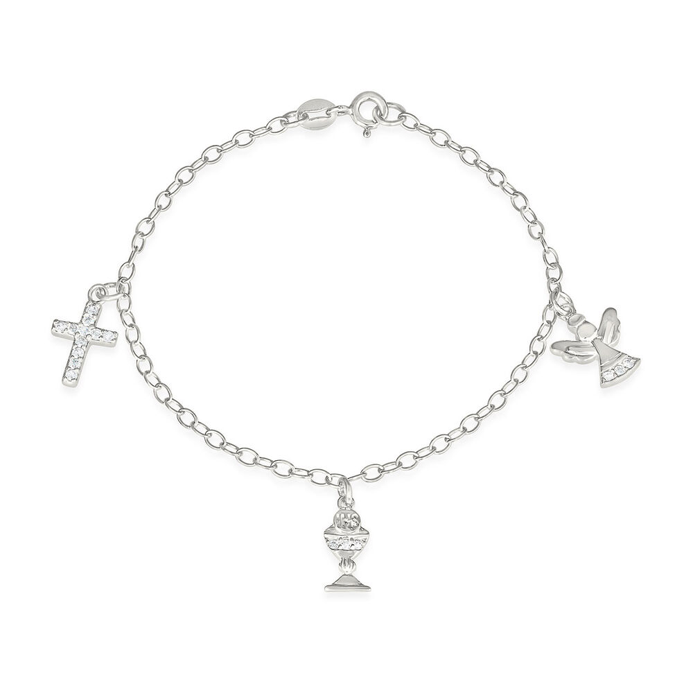 Sterling Silver and Zirconia Angel Chalice Cross Bracelet