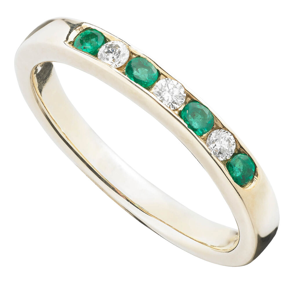 9ct gold emerald and diamond seven stone diamond ring