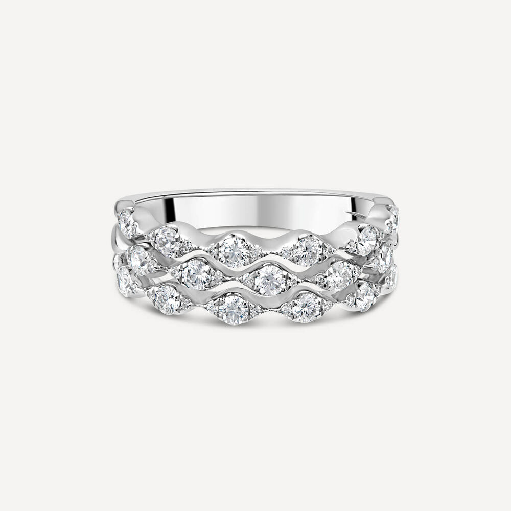 18ct White Gold 0.71ct 3 Row Wavy Diamond Band Ring image number 2