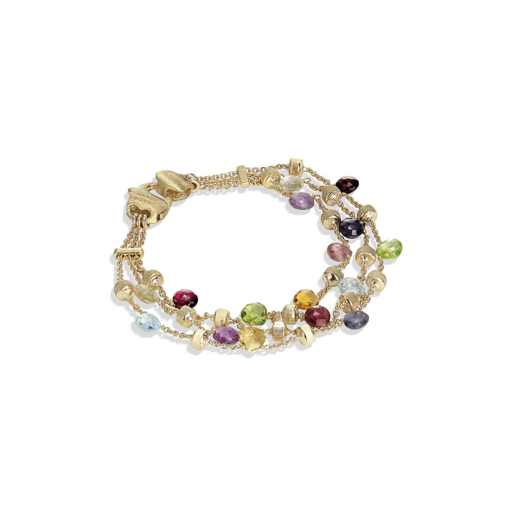 Marco Bicego Paradise 18ct Yellow Gold Three Strands Multi Gemstones Bracelet