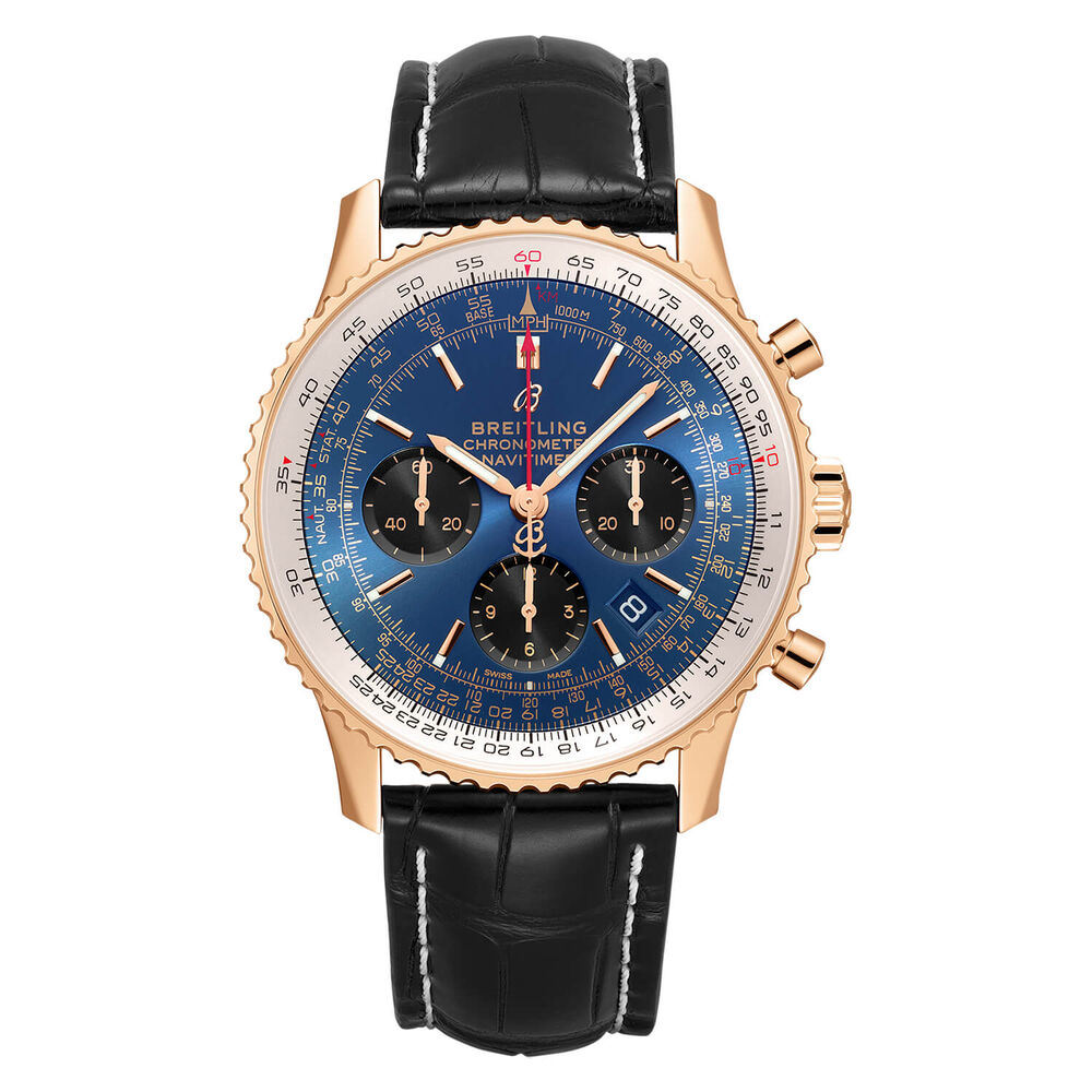 Breitling Navitimer 1 Chronograph Rose Gold Black Leather Men's Watch