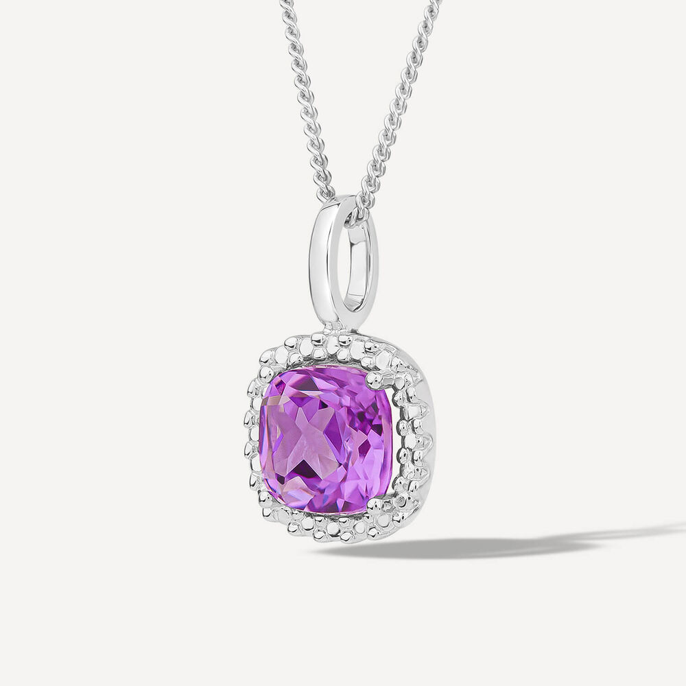 9ct White Gold Amethyst Cushion Pendant image number 1