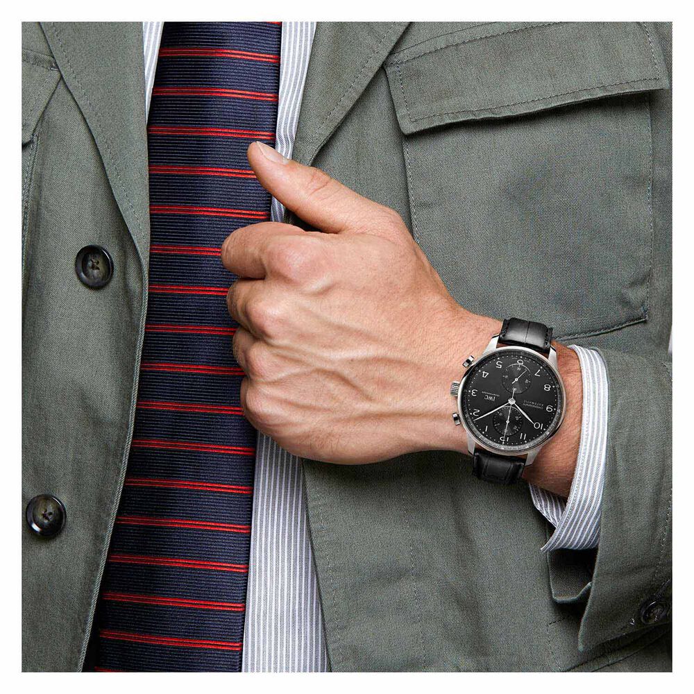 IWC Schaffhausen Portugieser Chronograph Black Dial Strap Watch image number 6