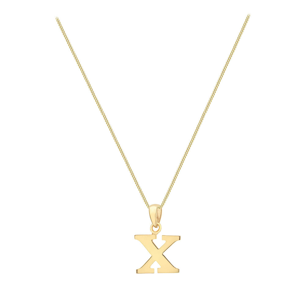 9ct Yellow Gold Plain Initial X Pendant  (Chain Included) image number 1