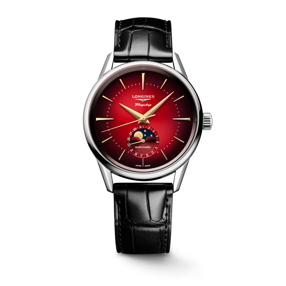 Longines Flagship Heritage Year of the Dragon 38.50mm Red Dial Black Leather Strap Watch
