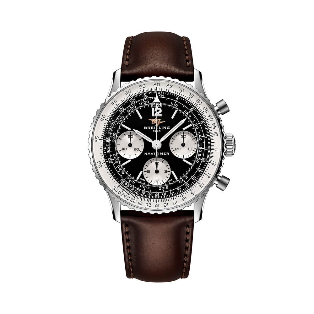 Breitling Navitimer B09 Chronograph 41mm Black Dial Brown Leather Strap Watch