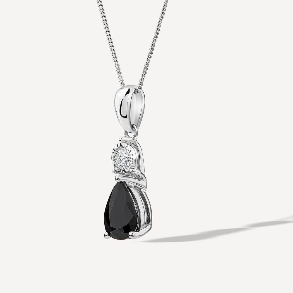 9ct White Gold Pear Sapphire & Diamond Top Pendant image number 1