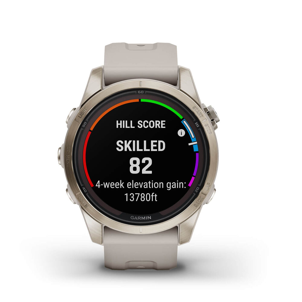 Garmin Fenix 7S Pro Sapphire Solar 42mm Cream Gold Case Light Sand Strap Watch image number 5