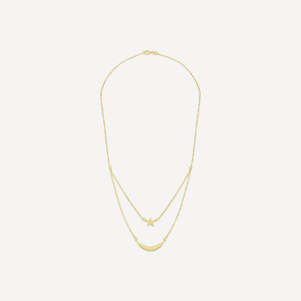 9ct Yellow Gold Star & Moon Double Layer Necklet image number 2