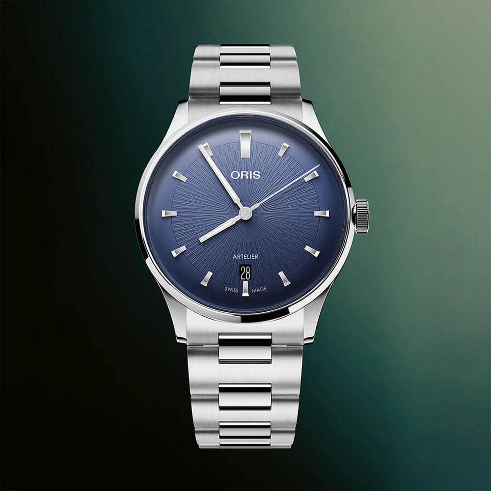Oris Artelier Date 38mm Blue Dial Black Steel Bracelet Watch
