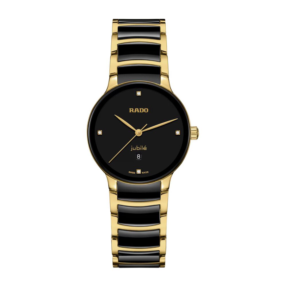 Rado Centrix Diamonds 30.5mm Black Dial Ceramic & Gold PVD Steel Bracelet Watch image number 0