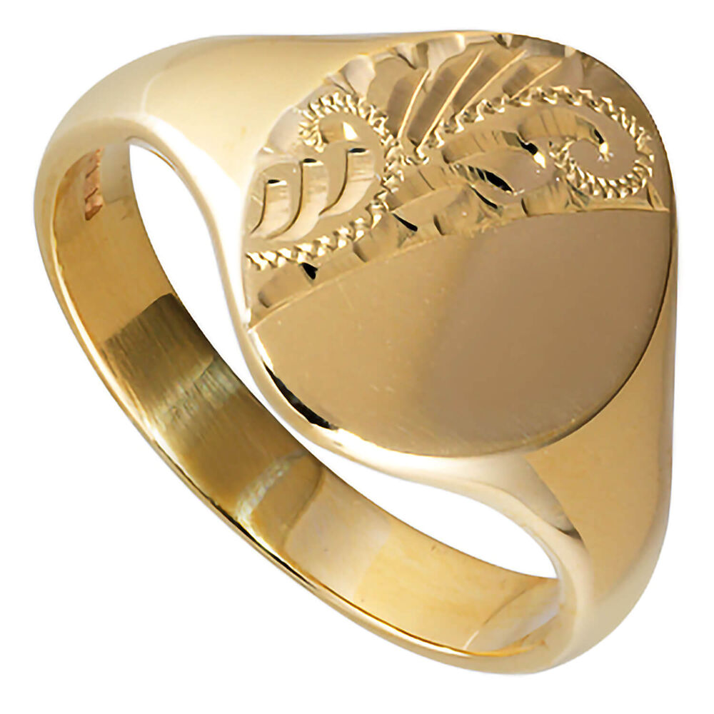 Men's 9ct gold engraved oval signet ring