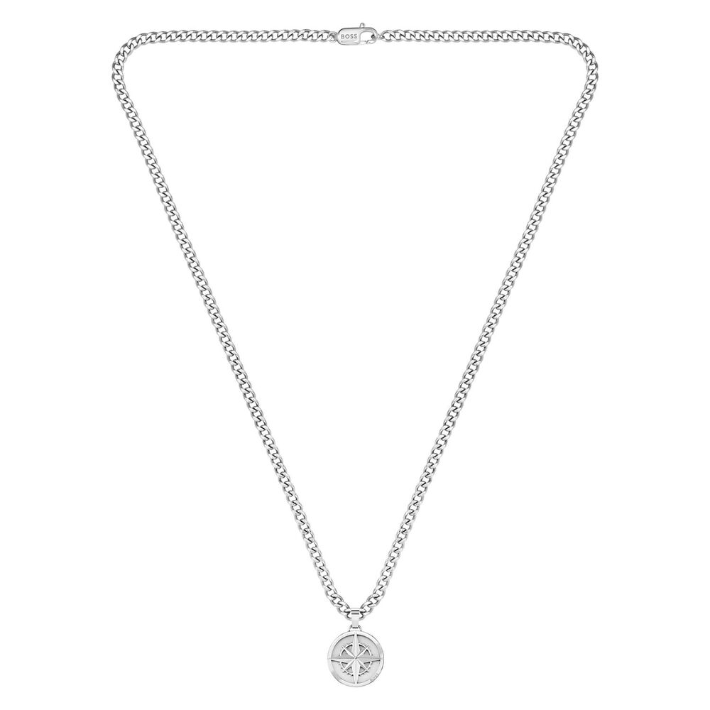 BOSS Stainless Steel Chain Compass Pendant Necklace