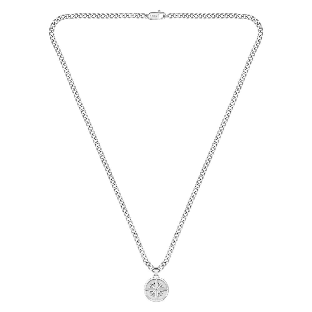 BOSS Stainless Steel Chain Compass Pendant Necklace image number 0