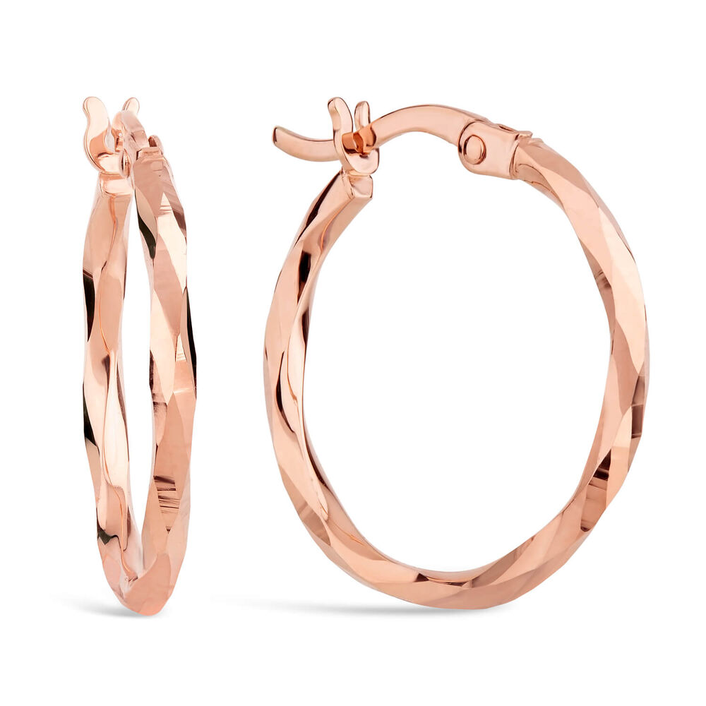 9ct Rose Gold Mirror Finish Diamond Cut Twist Hoop