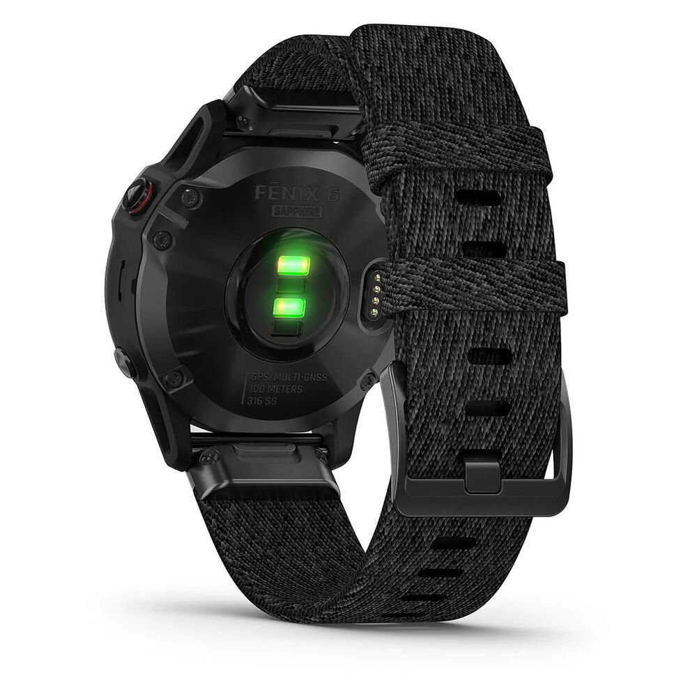Garmin Fenix 6 Sapphire Black DLC Heathered Nylon Band Smartwatch image number 4