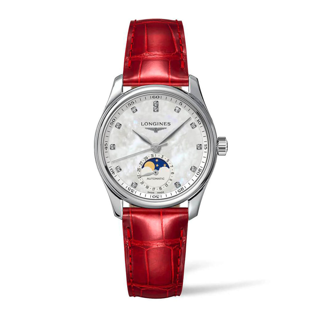 Longines Master Collection Moonphase 34MM Mop Dial Steel Case Red Watch image number 0