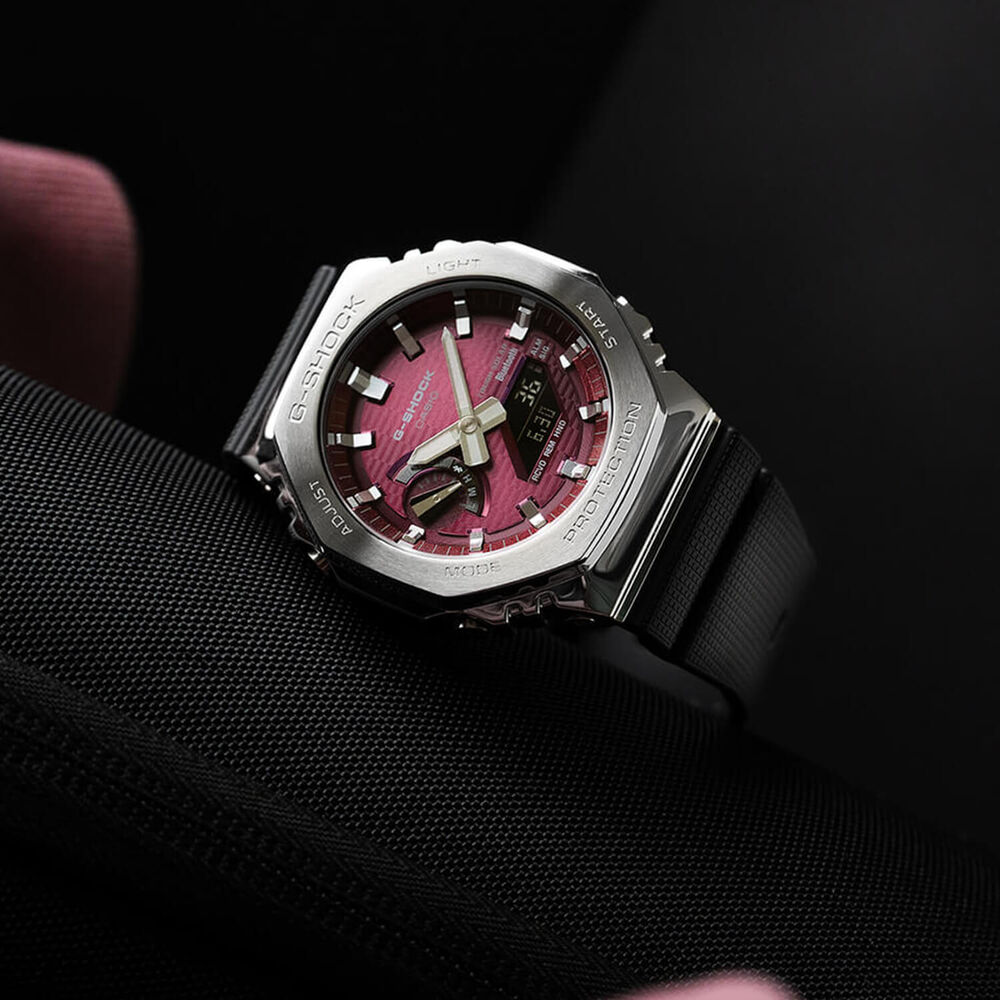 G-SHOCK Metal Covered 49.3mm Pink Dial Black Resin Strap Watch image number 3