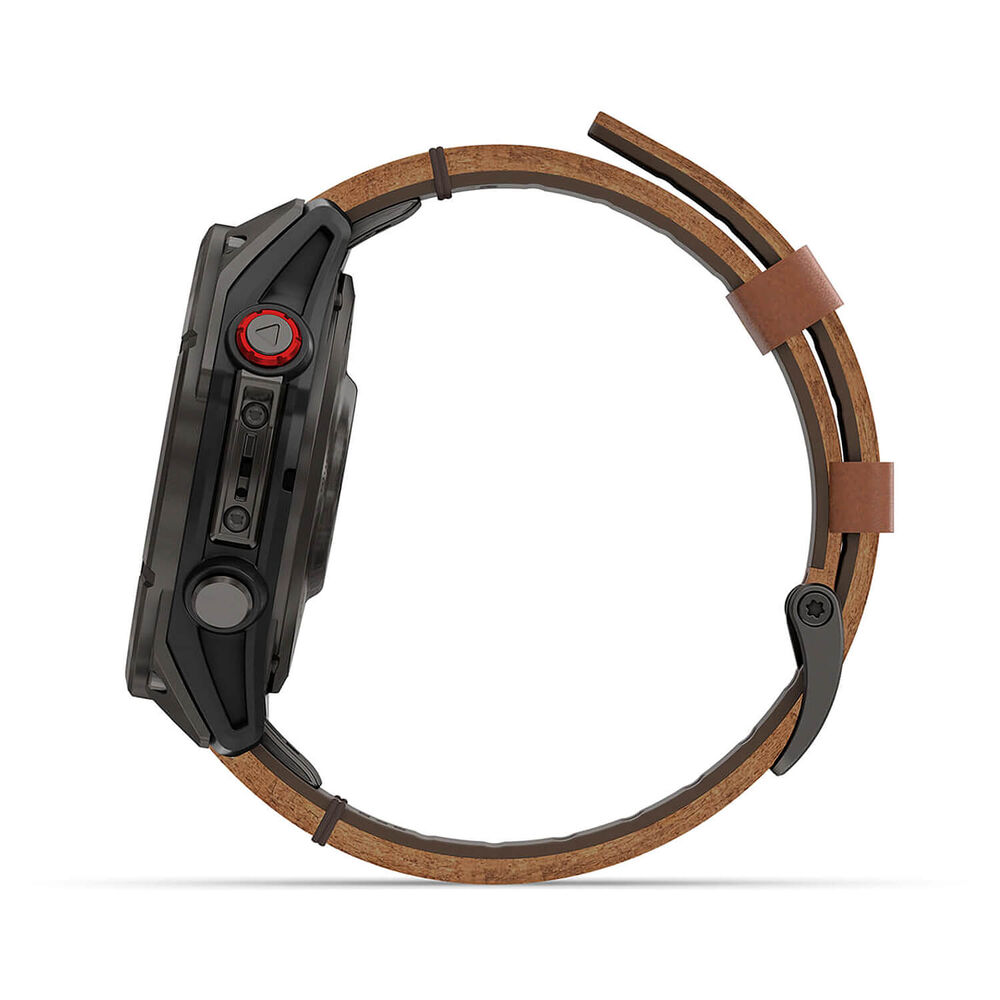 Garmin fenix 8 Pro AMOLED 47mm Carbon Grey DLC Titanium Case Brown Leather Strap Watch