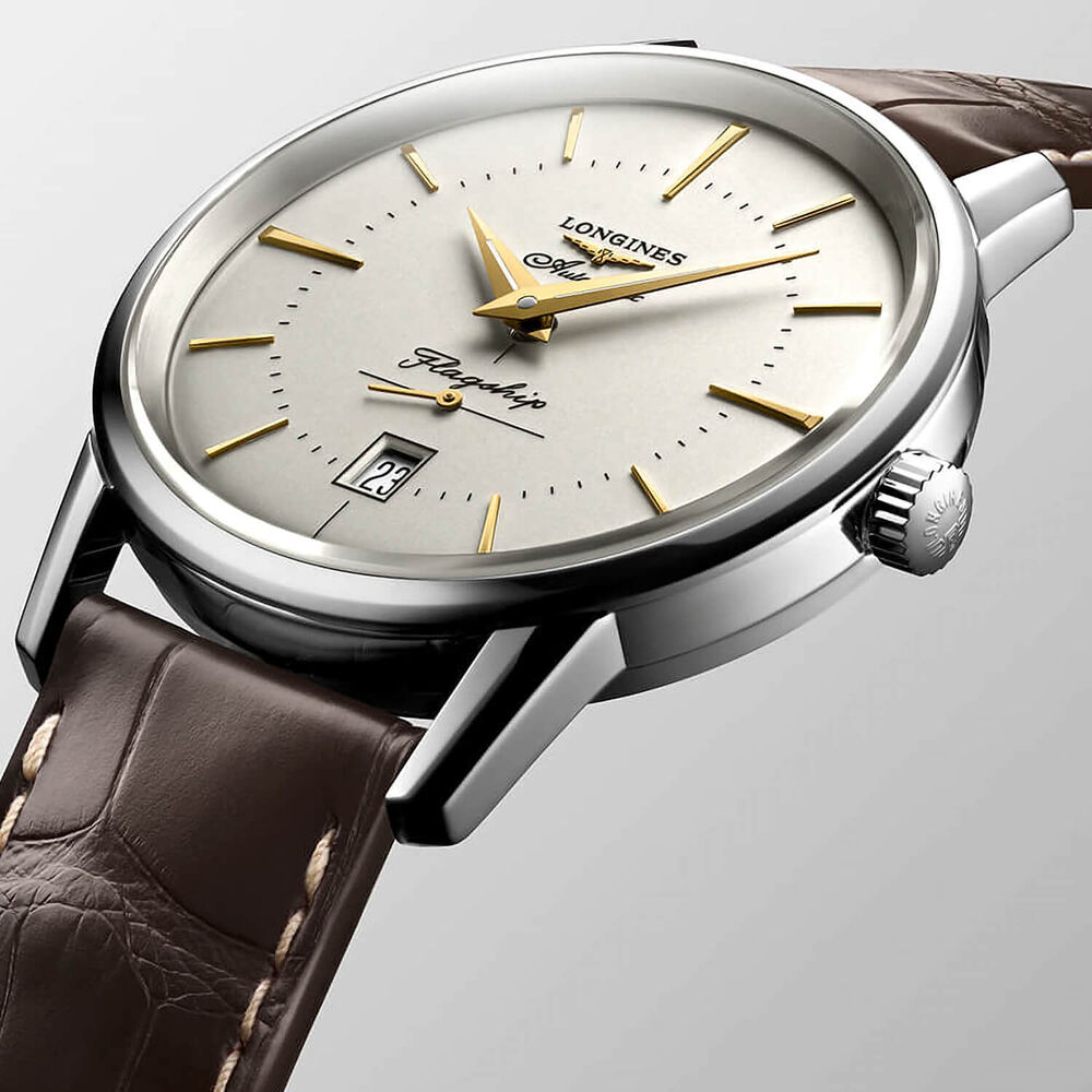 Longines Heritage Flagship Automatic 38mm White Dial Brown Strap Watch image number 2