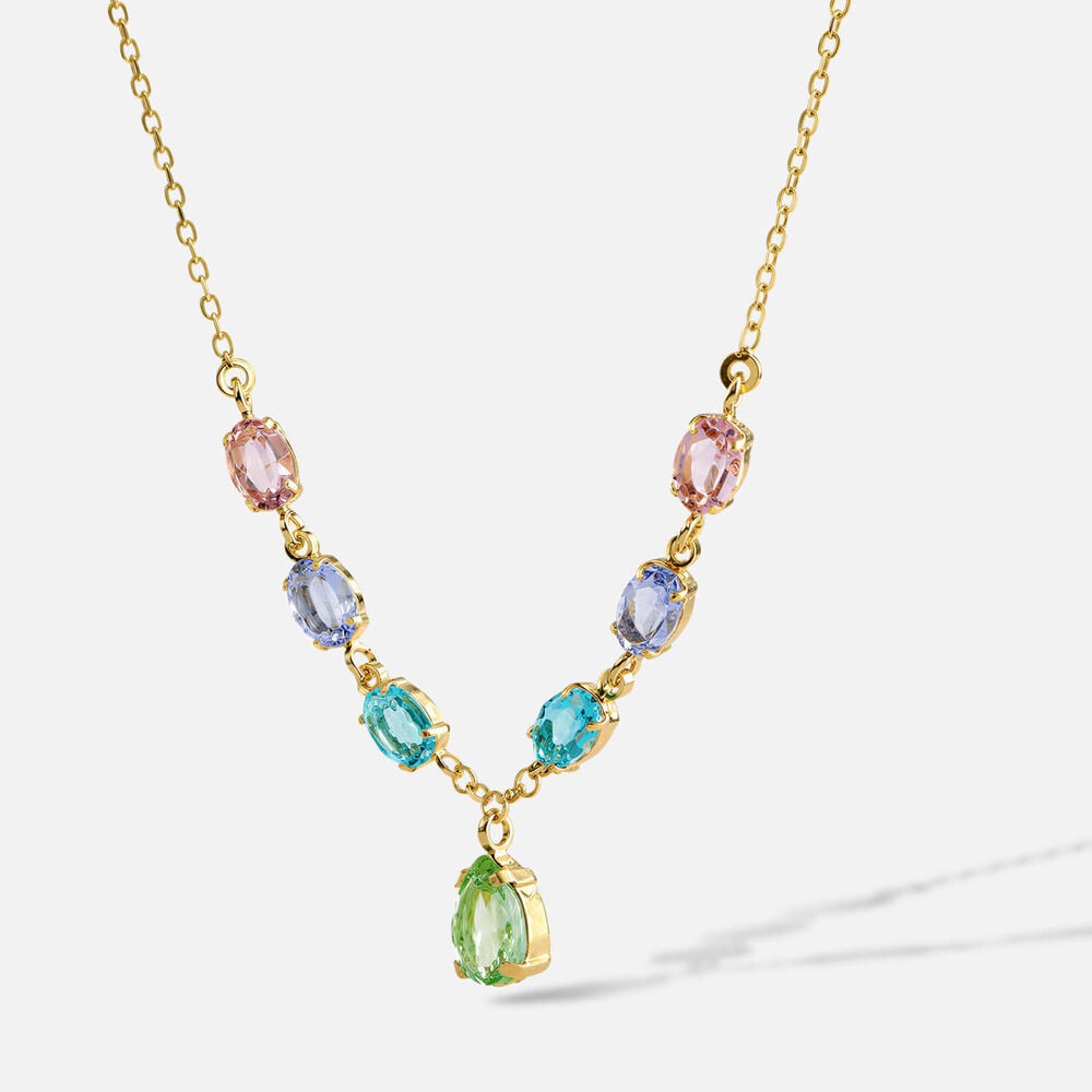 Yellow Gold Plated Sterling Silver 7 Multi Colour Cubic Zirconia Necklet