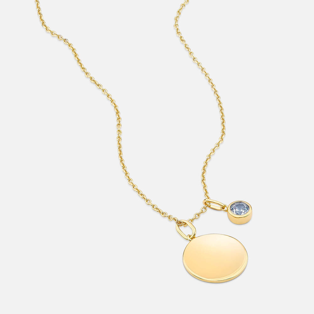 Yellow Gold Plated Vermeil Sterling Silver December Birthstone Sky Blue Stone Disc Pendant
