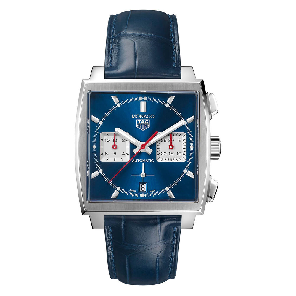 TAG Heuer Monaco Chronograph 39mm Blue Dial Leather Strap Watch image number 0