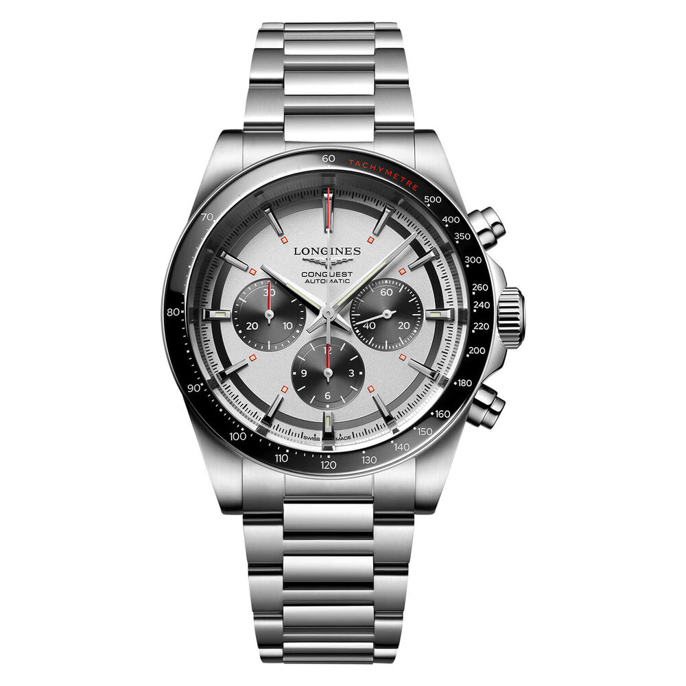 Longines Conquest 2023 42mm Silver Matt Dial Ceramic Case Stainless Steel Bracelet Watch