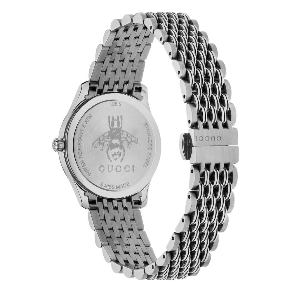 Gucci G-Timeless 29mm Silver Dial Bee Detail Steel Case Bracelet Watch image number 1