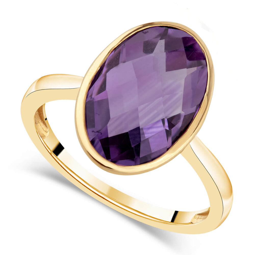 Ladies' 9ct Yellow Gold Oval Amethyst Ring image number 0