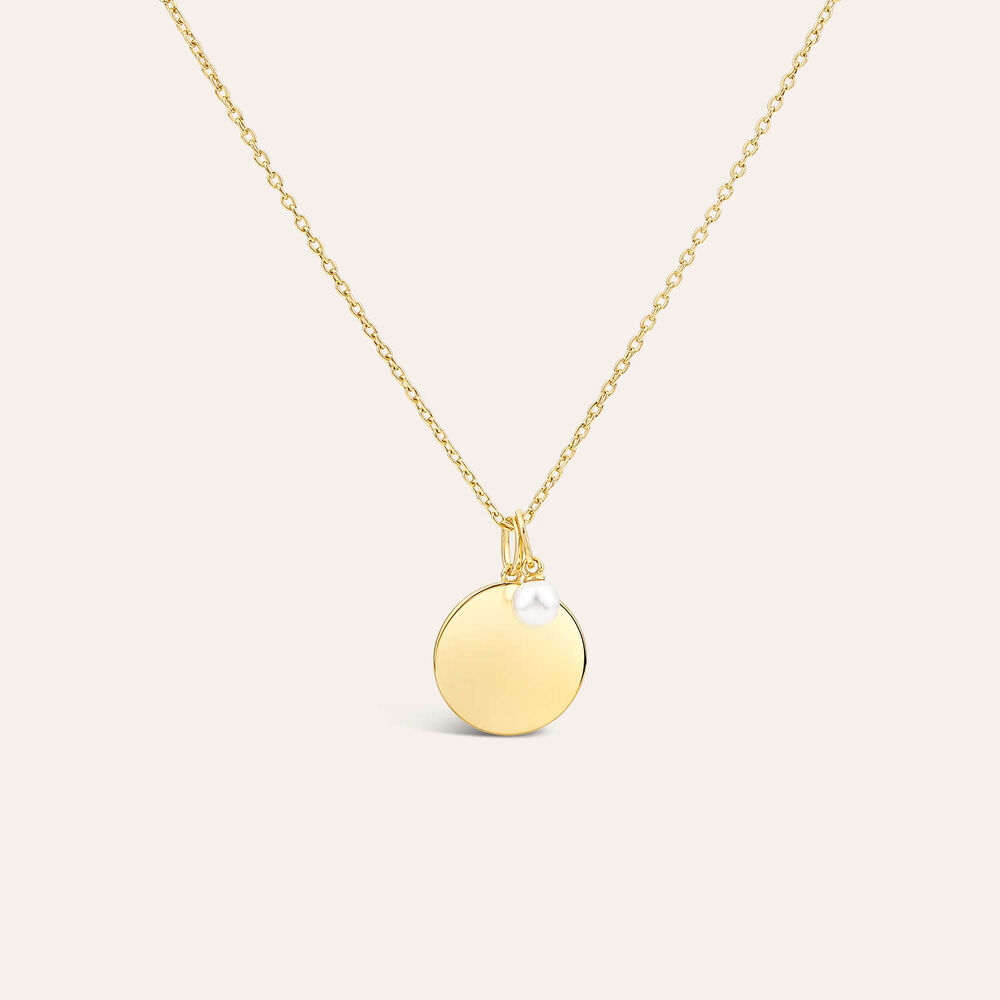 Yellow Gold Plated Sterling Silver June Birthstone Pearl Disc Pendant