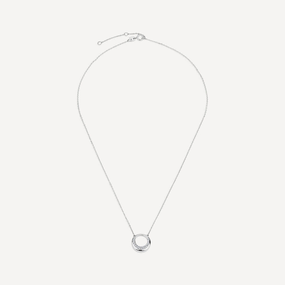 9ct White Gold 0.08ct Diamond Pave Open Circle Necklet image number 2