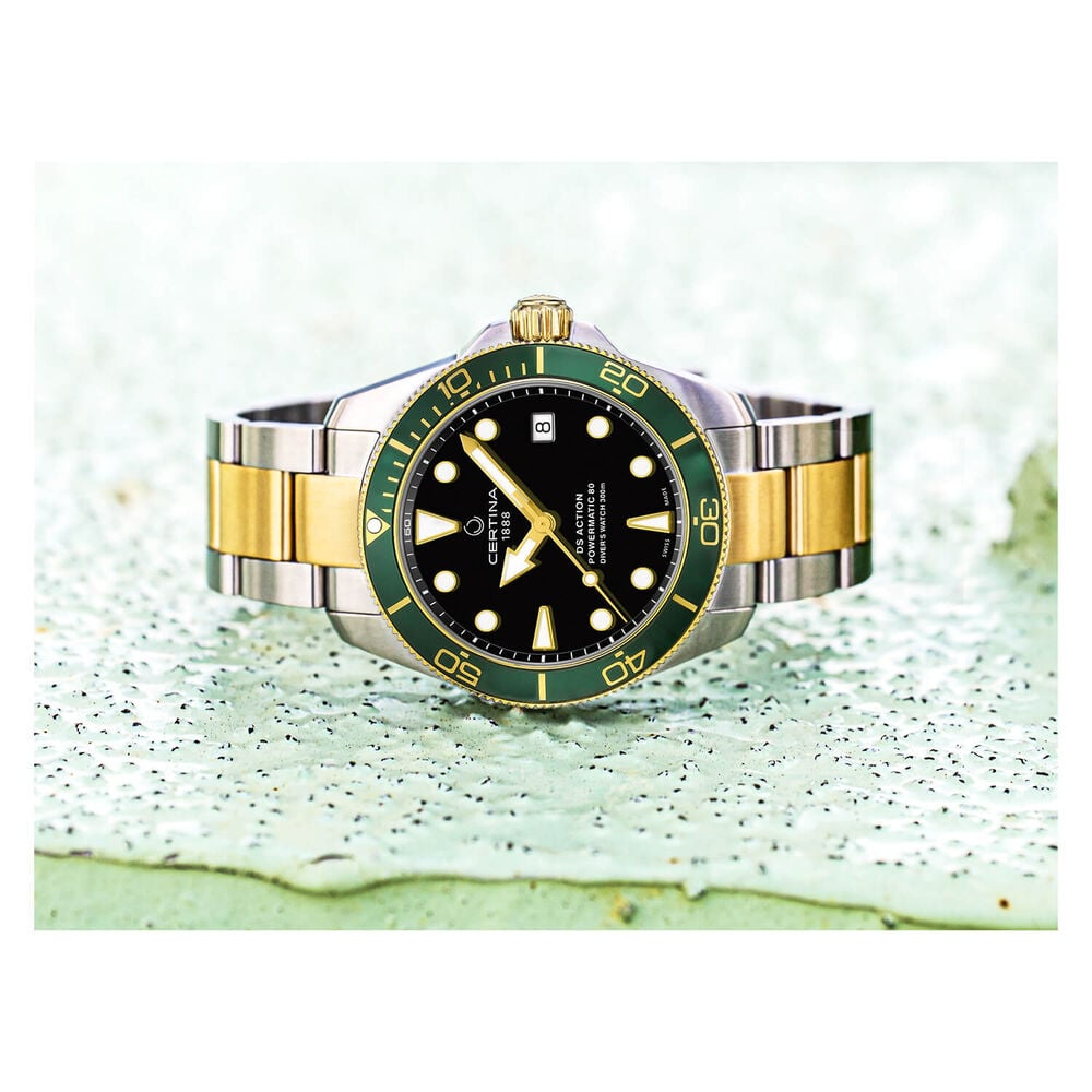 Certina DS Action Diver 38mm Dial Green Bezel Yellow Gold & Steel Bracelet Watch image number 3