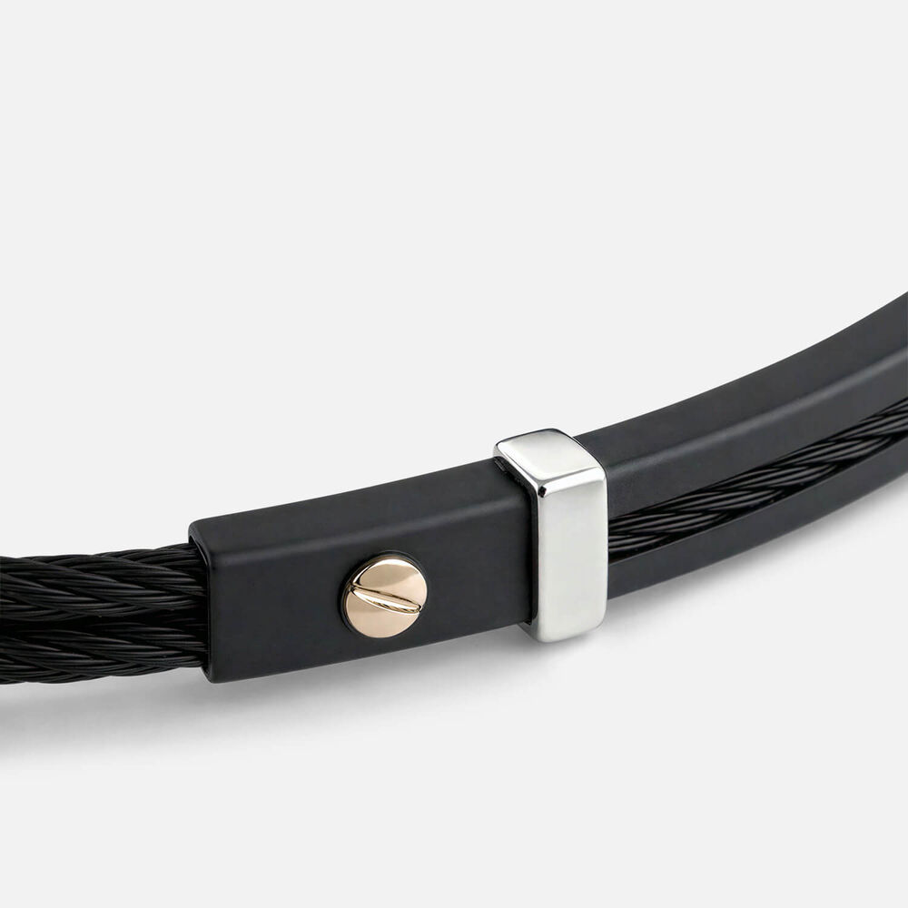 Stainless Steel Black PVD Wire & Bar 14ct Gold Accent Bracelet