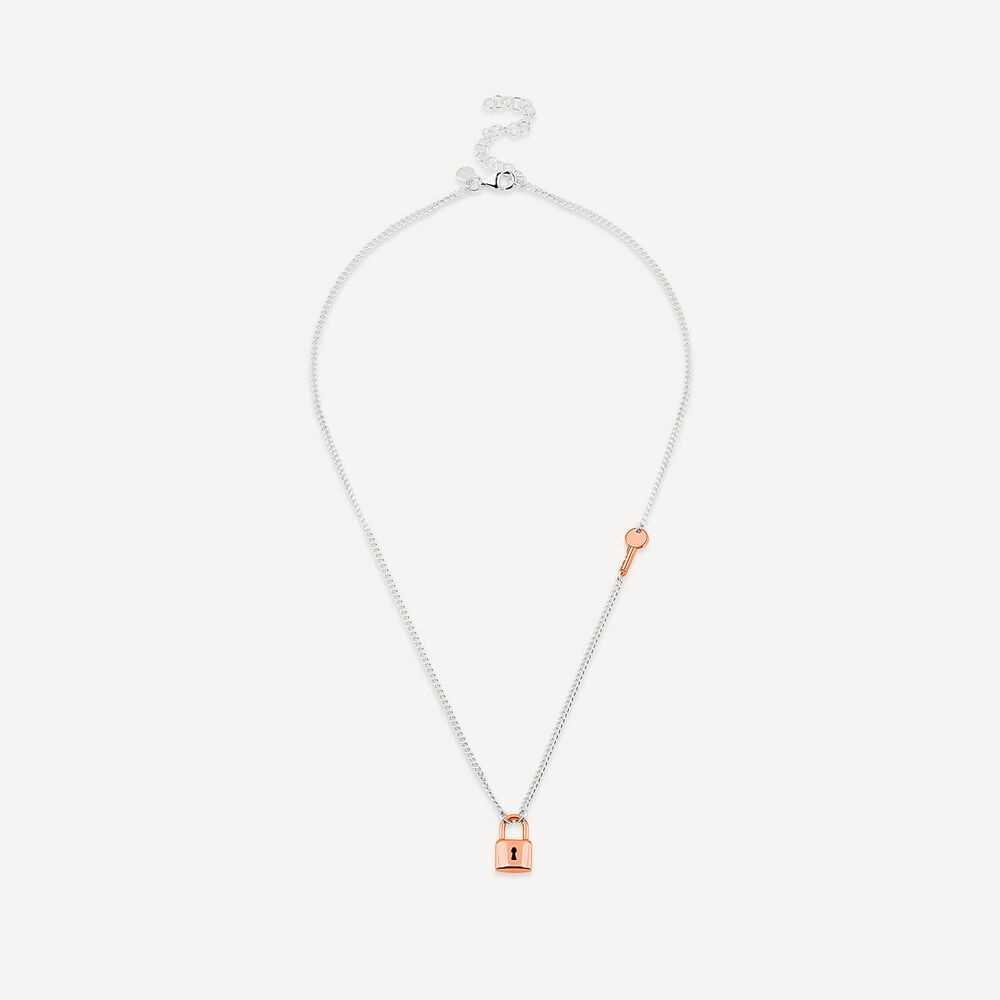 Sterling Silver & Rose Gold Plated Padlock & Key Necklet image number 2