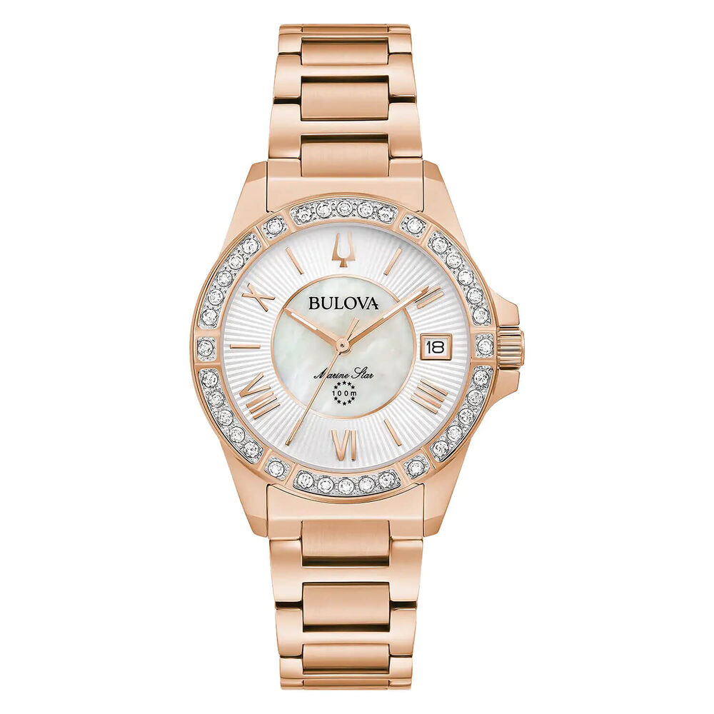 Bulova Marine Star 32mm White Dial Rose Gold Case Watch