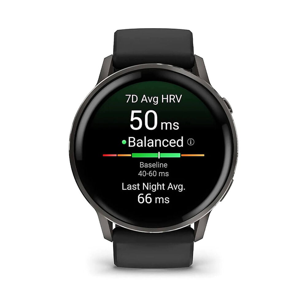 Garmin Venu 4 45mm Slate Bezel Black Silicone Strap Watch image number 1